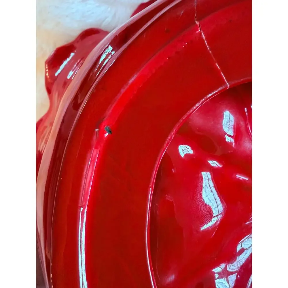 Vibrant Red Lobster Shell Ceramic Divided Serving Dish Coastal Decor Sea Life